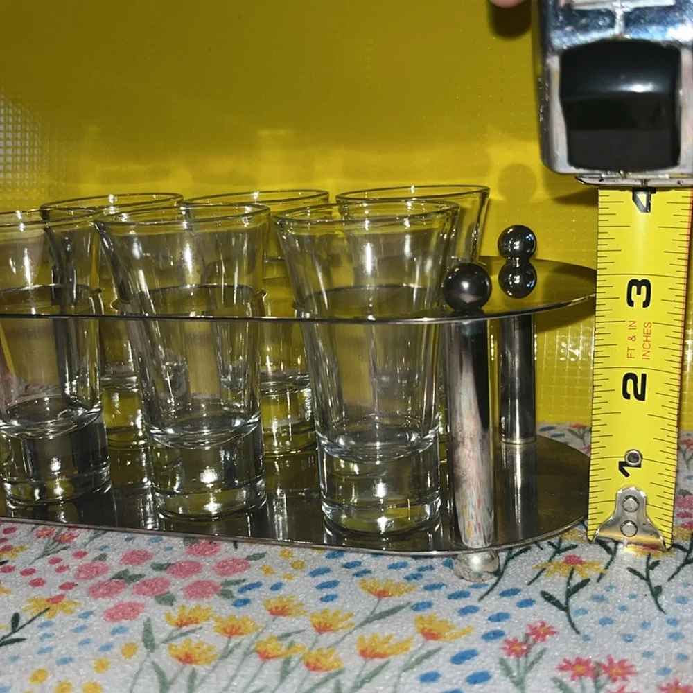 Mid-Century Modern Bar Caddy with 6 Cordial‎ Glasses